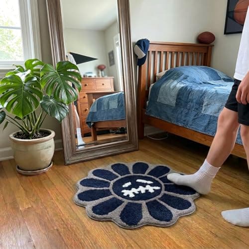 Shovagy Trippy Happy Face Rug Cool Rugs Tufted Quick Dry Bath Mats for Bathroom Non Slip Bath Mat Water Absorbent 2FT Navy Blue Bathroom Rugs Halloween Gothic Ghost Skull Horror Decor Carpet - Thumbnail 6