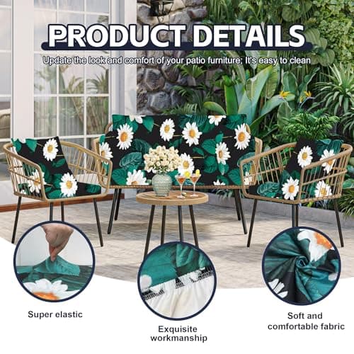 MRGSDL 8Pcs Patio Cushion Covers,Outdoor Cushions Covers,Stretch Cushion Covers Replacement, Washable and Reusable Furniture Protectors(Daisy) - Thumbnail 3