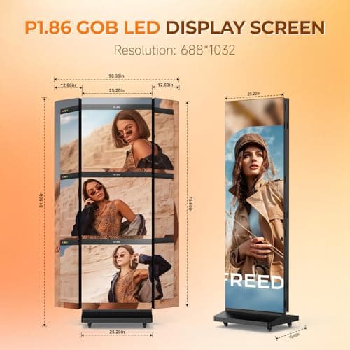 RIXZSIW 90 inch LED Digital Signage, P1.86 Tri-Fold Dual-Sided Foldable LED Poster Screen with Flight Case, GOB Commercial Advertising Display Screen Kiosk, WiFi/USB/HDMI, for Store, Rentals, Events - Thumbnail 2