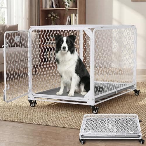 Gardner Pet 36 Inch Collapsible Diamond Mesh Dog Kennel, No Assembly Metal Dog Crate with 4 Lockable Wheels,Removable Tray,Portable Dog cage for Medium Dogs(80-100 lbs) Indoor Outdoor Use - Image 1