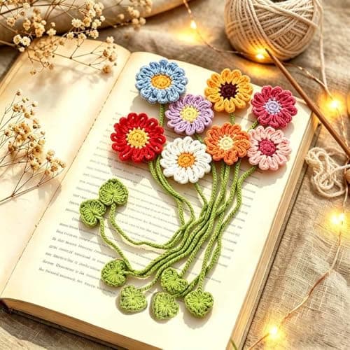 Yuboo 8 Pack Crochet Flower Bookmarks, Daisy Flower Handmade Personalized Cute Funny Girly Birthday Bookmarks Gifts for Book Lovers Women Girls Teachers Reading Men - Image 1