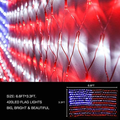 (New) American Flag Lights, Outdoor String Lights 420 LED Waterproof Led Flag Net Light Patriotic Ornaments for Outdoor Home Yard,Garden, Camping, Memorial Day, 4th of July, Christmas Decorations - Thumbnail 2