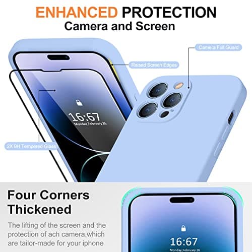 TISOOG Compatible with iPhone 14 Pro Max case, with 2 Pcs 9H Tempered Glass Screen Protector, [Camera Protection][Microfiber Lining] Slim Shockproof Silicone Case for iPhone 14 Pro Max, Light Blue - Thumbnail 3