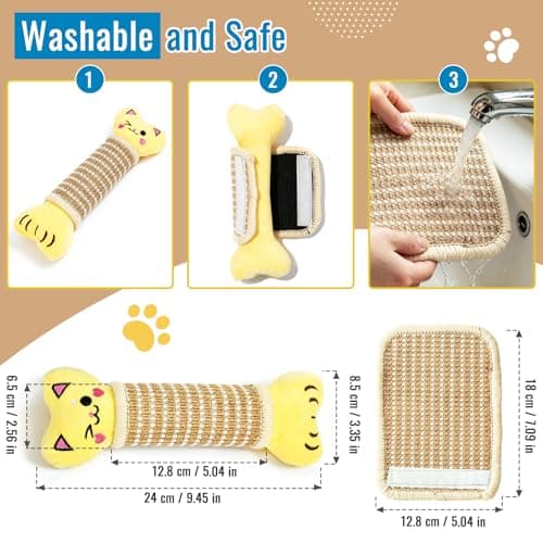 ENNOKEY Cat Toys Pillows, Catnip Cat Kicker Toys, 2 PCS Durable Chew Toy with Scratching Mat, Crinkle Sound Silvervine Cat Pillow for Teeth Cleaning, Interactive Kitten Toys for Indoor Cats - Thumbnail 5