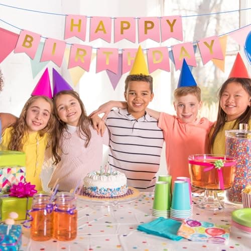 Happy Birthday Banner - Vibrant Happy Birthday Decorations & Sign, 250g Cardstock with 5m String, Perfect Party Decor for Kids, Men, Women & Celebrations, Pink - Thumbnail 4