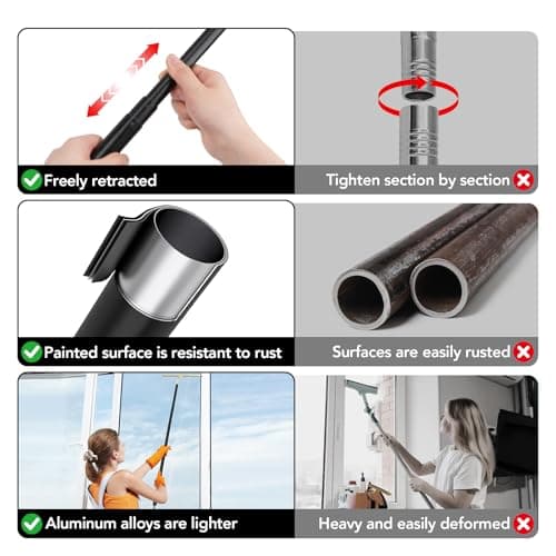 Shower Squeegee with Long Handle, 15-51" Telescopic Squeegee for Window Cleaning, Window Squeegee for Glass Doors, Extendable Window Cleaner Tool for Tile Walls, Sliding Door, Floor, Car Windshield-GD - Thumbnail 5