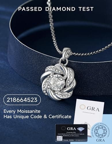 MomentWish Moissanite Necklace for Women, 1 Carat Simulated Moissanite Necklace for Her 925 Sterling Silver Pendant Anniversary Birthday Christmas Gifts for Mom Wife Girlfriend-Clover - Thumbnail 4