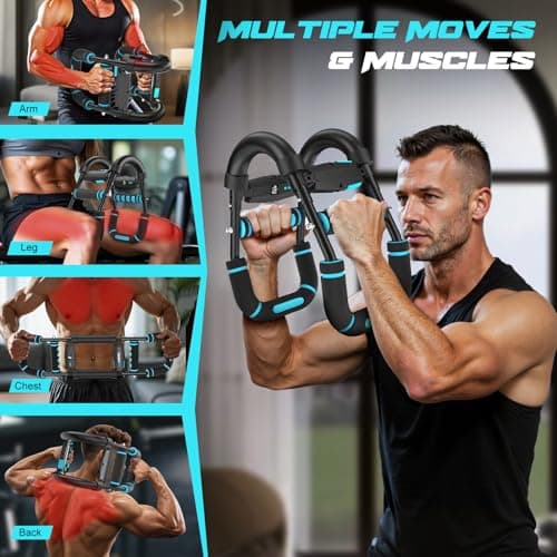 Vlangs Twister Arm Trainer for Men, Adjustable Chest Workout Equipmentwith LED Timer, Counter & Calorie Display, 27°Ergonomic Arm Exerciser for Biceps Chest, Blue Portable Home Gym Fitness - Thumbnail 2