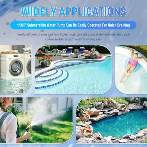 PANRANO 1 HP Submersible Water Pump 3500 GPH Portable Small Sump Pump For Pool Cover, Basements, Puddles, Gardens Ponds With 16.4 Ft Power Cord and Hose Adapters, Blue - Thumbnail 6