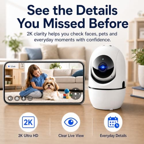 5G Indoor Camera for Home Security, 2K Pet Camera with Phone App, 360° PTZ Indoor Camera for Baby MonitorDog Camera Motion Detection, 2-Way Audio, Night Vision, Cloud&SD Card Storage, Works w/Alexa - Thumbnail 2