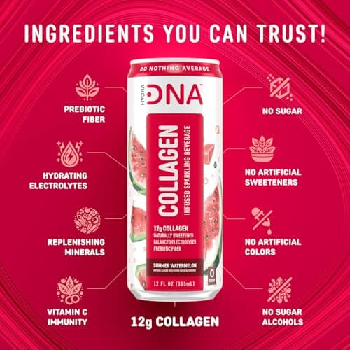 HYDRADNA- Sparkling Liquid Collagen Protein Water Drink Balanced Nutrients for Wellness - Sugar-Free - Keto-Friendly - No Gluten (12 Pack) Watermelon - Thumbnail 4
