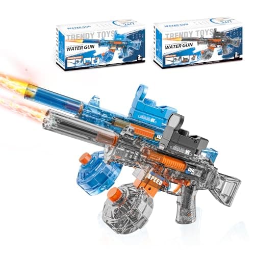 UROINT Electric Water Gun for Adults Kids, Powerful WaterGun with Led Light Long Range, Transparent Electric Squirt Gun Blaster Outdoor Pool Party Toys Gift for Boys Girls 2Pack (Blue Black)