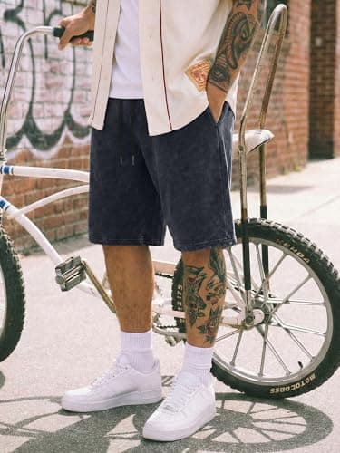 JMIERR 2026 Men's Casual Shorts Comfy Acid Washed Cotton Wide Leg Relaxed Fit Elastic Waist Drawstring Summer Beach Vacation Lounge Shorts, Dark Grey, 3X-Large - Thumbnail 3