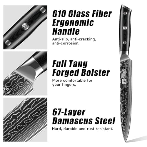 KEEMAKE Carving Knife for Meat, 8 Inch Ultra Sharp Damascus Kitchen Knives with G10 Ergonomic Handle, Brisket Knife for Meat Cutting, Japanese Knives for BBQ Ham Roast Turkey Vegetable - Thumbnail 5
