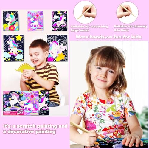 BAOXUE Scratch Art for Kids, Unicorns Black Rainbow Scratch Art Paper Set-Arts and Crafts & Supplies, DIY Activity & Party Games, Unicorn Art Gifts for Toddlers, Girls & Boys - Thumbnail 5