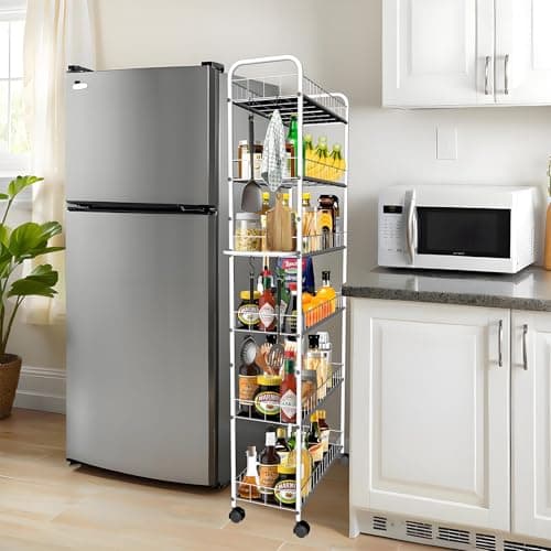 Seadasyoon 10in 6 Tier Slim Storage Cart with Wheels, Narrow Space Rolling Shelving Unit with Handle, Metal Wire Mobile Organizer Rack for Kitchen Bathroom Office Laundry - Thumbnail 2