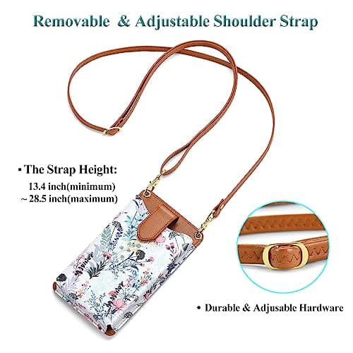Peacocktion Small Crossbody Bags for Women RFID Cell Phone Leather Purse with Card Slot Trendy Card Holder Wallet Brown Floral - Thumbnail 5