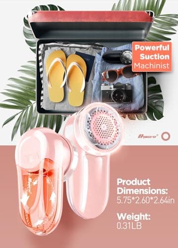 Fabric Shaver, Lint Remover, Bymore Lint Shaver Defuzzer Sweater Shaver for Clothes and Furniture AC Adapter or Battery Operated Pill Fuzz Remover (Pink) - Thumbnail 6