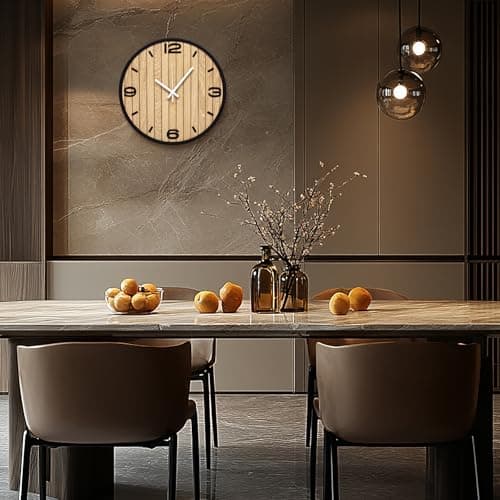 AXAORIRA 12 Inch Round Wall Clock Battery Operated, Wooden Decorative Analog Clocks Non-Ticking Quartz for Apartment, Living Room, Bedroom, Hallway, Classroom - Easy to Install & Read - Thumbnail 5
