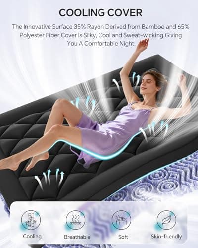ChiXpace Dual Layer 4 Inch Memory Foam Mattress Topper Twin - 2 Inch Gel Memory Foam and 2 Inch Pillow Top Mattress Pad, 7-Zone Egg Crate Twin Size Mattress Topper (Black-White) - Thumbnail 5