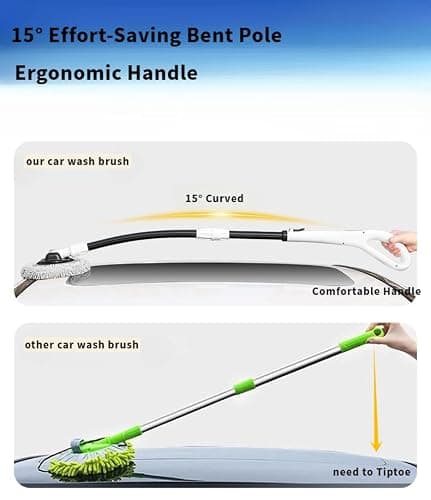 3-Section Telescopic Car Wash Brush with 15° Curved Aluminum Alloy Handle & 180° Adjustable Head | Non-Scratch Brush for Car Truck RV Boat Wheel Well Solar Panels Cleaning - Thumbnail 2