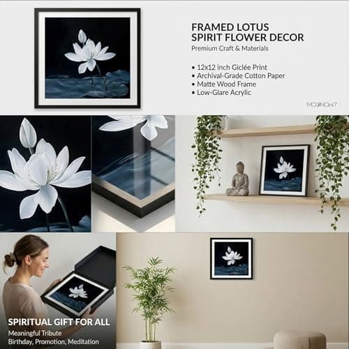 Framed Lotus Flower Wall Art, Small Zen Botanical Picture Print, 12x12” - Thumbnail 3