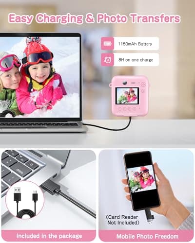 Kids Camera Instant Print, 48MP Selfie Digital Camera for Kids Christmas Birthday Gifts, 1080P Instant Print Cameras with Print Paper, 32GB Card, Toddle Toy for 4 5 6 7 8 9 Year Old Boys Girls-Pink - Thumbnail 6