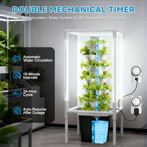 JESLED Hydroponic Tower with 5000K Full-Spectrum Grow Lights, 30 Pods Vertical 6 Tiers Hydroponic Tower, Hydroponics Growing System for Indoor Herbs, Fruits and Vegetables, High 37" - Thumbnail 4