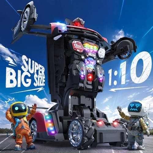 Holyton 1:10 Scale Transforming RC Car & Robot with Gesture Control, 80 Mins Play (2 Batteries), One-Button Transformation, LED Lights & Sound Effects – STEM Gift for Boys & Girls Ages 5-12 - Thumbnail 2