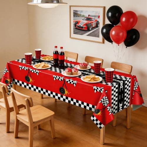 Race Car Birthday Party Decorations - 2PCS Racing Car Disposable Plastic Tablecloth | Race Car Table Cover Racing Car Theme Party Favors Decorations for Boys Baby Shower Home - Thumbnail 2