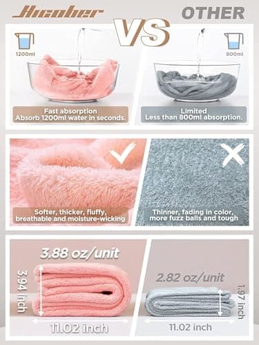 Hicober Microfiber Hair Towel, 3 Packs Hair Turbans for Wet Hair, Drying Hair Wrap Towels for Curly Hair Women Anti Frizz (Pink,Blue,Green) - Thumbnail 2