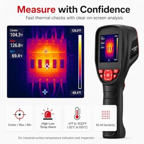 phonebus Link RCX100 Handheld Thermal Imaging Camera, 320x240 TISR Enhanced (160x120 IR), 2.8" 500-Nit Screen Infrared Imager, -4°F to 1022°F, 25Hz, Pro Tool for Home Inspection, HVAC, Electrical - Thumbnail 5