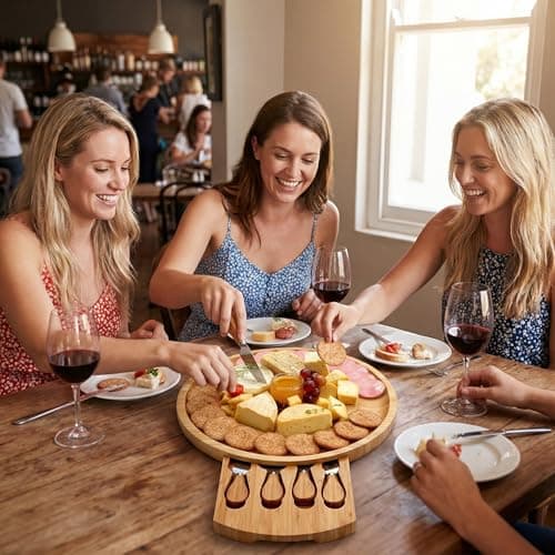 Charcuterie Boards Gift Set - Premium Bamboo Cheese Board Set with 4 PCS Knife Set, Serving Plates Housewarming, Wedding,Christmas Charcuterie Board, Hostess Gifts - Thumbnail 6