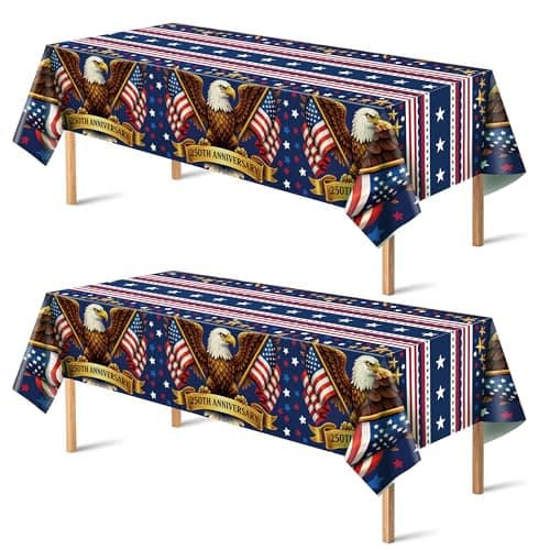 OHOME 4th of July Decorations - 250th Anniversary Patriotic American Flag Plastic Tablecloth | Fourth of July Accessories for Home Outdoor Outside BBQ Picnic Party, 86"x51" 2 Pack - Image 1