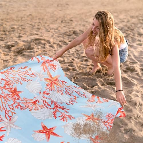 SkyNature Beach Blanket Waterproof Sandproof, 9 Ft X 10 Ft Extra Large Sand Free Beach Mat, Big Compact Lightweight Quick Drying Picnic Blanket with 4 Stakes & Pockets for Camping, Travel, Hiking - Thumbnail 4