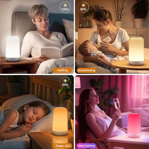 FRIDEKO HOME RGB Touch Bedside Lamp for Nightstand, 3 Color Temperatures Rechargeable Battery Night Light, Dimmable Mood Lighting for Bedroom Living Room Nursery, Breastfeeding, Kids, Adult - Thumbnail 5