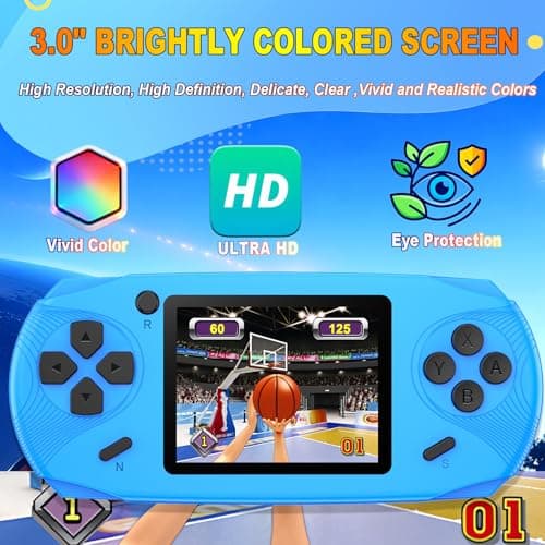 Beijue 16 Bit Handheld Games for Kids Preloaded 220 Retro Video Games with 3.0'' Large Screen Portable Rechargeable Electronic Gaming Player Toy Gifts for Boys Girls (Blue) - Thumbnail 3