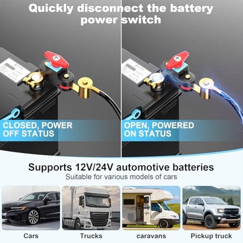 Battery Disconnect Switch, Heavy Duty Battery Shut Off Switch, Can Rotate 180, High Current Master Battery Power Cut Isolator Kill Switch, Battery Kill Switch for Car, RV and Boat (1PCS Upgraded) - Thumbnail 4
