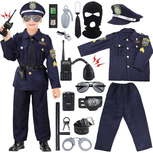 Skirfy 16PCS Police Costume for Kids, 16PCS Police Officer Uniform, Recorder, Cop Costume Role Play Kit for Boys Girls,Halloween Toys for Kids - Image 1