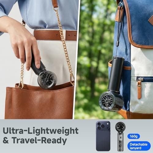COKUNST Handheld Fan with Mist Spray & 1-100 Speed, Toggle Button & LED Digital Display, 3000mAh USB Rechargeable, 16000 RPM Turbo Mini Fan for Travel Outdoor Camping Makeup Home Office – Black - Thumbnail 6