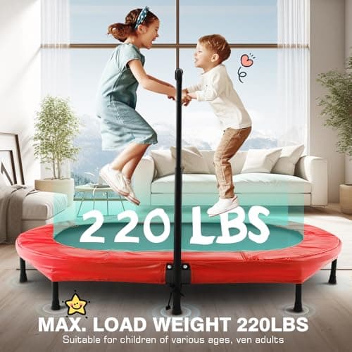 ANCHEER Trampoline for Kids, Toddler Trampoline Indoor Sports and Outdoor Games 56" Kids Rebounder 220LBS Capacity with Adjustable Safety Handrail Foldable Jumper for Boys and Girls (ASTM Certified) - Thumbnail 5