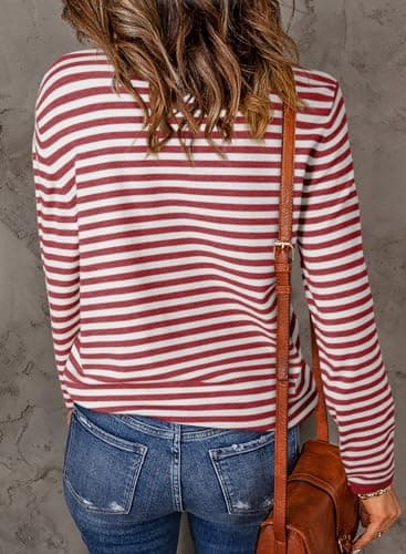 Dokotoo Womens Lightweight Oversized Sweaters Casual Pullover Sweater Fashion Long Sleeve Jumpers Tops Sweaters Spring 2026 Turtleneck Pullover Shirts Red Striped XX-Large - Thumbnail 5