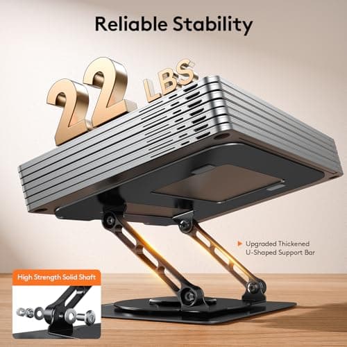 TECKNET Laptop Stand for Desk - 360° Rotating Base, Ergonomic Foldable Computer Stand for Laptop Riser, Height Adjustable, Compatible with MacBook Pro, Dell XPS, HP, and All Laptops 10-17" (Black) - Thumbnail 4