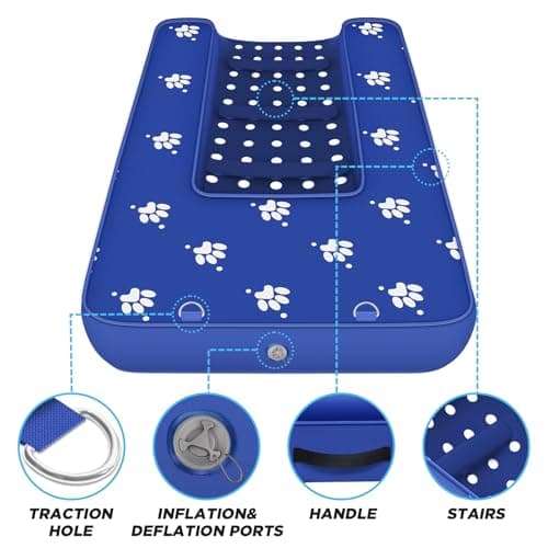 Inflatable Dock Platform, Dog Boat Ramp Floating Non-Slip Oxford and PVC with Lagre Water Ramp for Dogs Pool, Dock, Lake with Traction Rope, Manual Air Pump (4.6ft x 3ft x 6in) L04 - Thumbnail 4