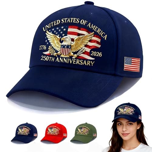 SOIMOE 250 Anniversary USA Hat for Men Women,Eagle Printed Adjustable Baseball Cap,Patriotic 250th Hat for Husband,Veteran(Blue) - Image 1