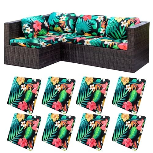8Pcs Stretch Patio Cushion Covers,Outdoor Couch Covers Replacement,Outdoor Couch & Sofa Slipcovers,for Patio Furniture Cushion Covers,Washable Reusable Furniture Protector (Floral Leaf,Cover Only)