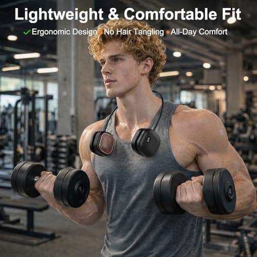 Suzii Portable Neck Fan Rechargeable, 8 Hours Hands Free Bladeless Personal Fan with 5 Speeds, 5oz Light Foldable Wearable Cooling Fan, 360° Adjustable for Men, Gym, Office, Travel and Outdoor Black - Thumbnail 3