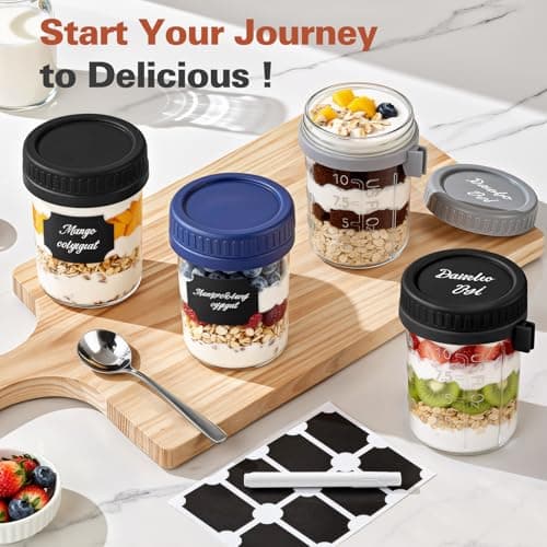 Cozyverge 6 Pack Overnight Oats Containers with Lids and Spoons, 16 oz Airtight Oatmeal Container with Measurement Marks, Overnight Oats Jars Large Capacity Airtight Jars for Milk, Cereal, Fruit - Thumbnail 4