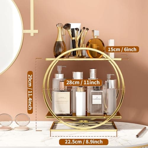 YIWANFW Perfume Organizer for Dresser, 2 Tier Bathroom Counter Organizers and Storage, Gold Makeup Organizer for Vanity, Bathroom Accessories & Decor, Skincare Perfume Trays Cosmetic Display Holder - Thumbnail 3