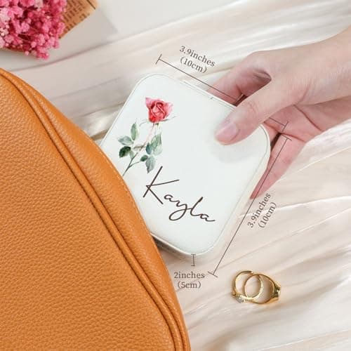 Corissy Personalized Jewelry Box for Women, Custom Travel Jewelry Case with Name and Birth Flower, Leather Jewelry Box for Rings, Earrings, Necklaces, Personalized Gifts for Women - Thumbnail 2